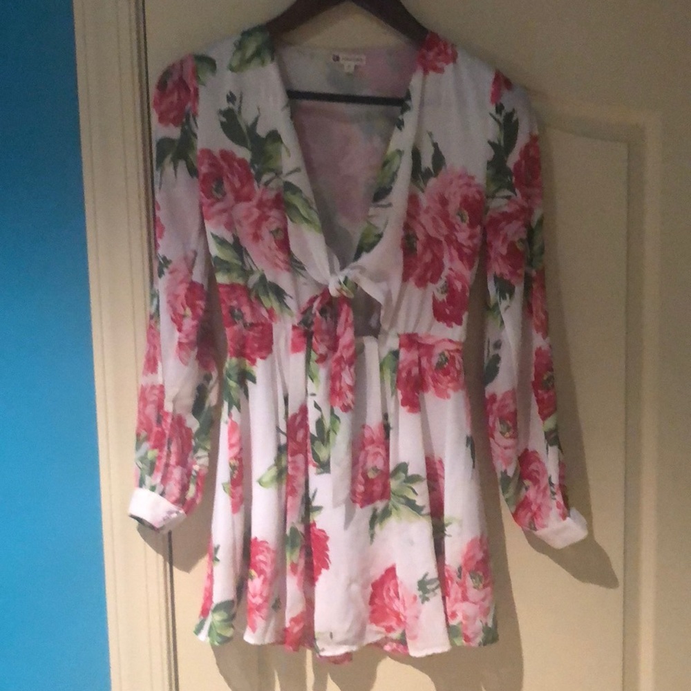 Cotton candy white floral front tie sundress